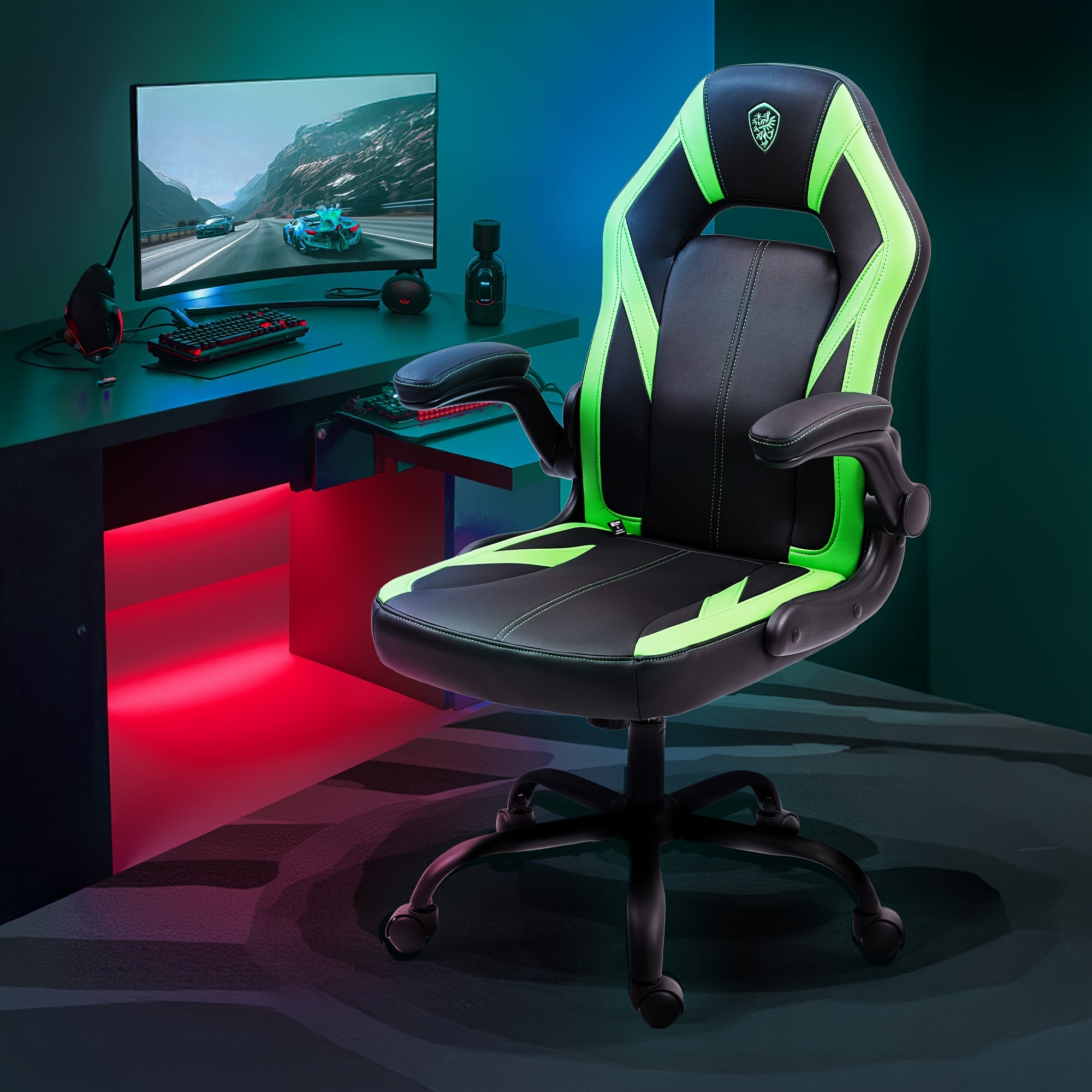 Blue Ergonomic Gaming Chair Featuring Breathable Faux Leather And Pocket Spring Cushioning - Includes Lumbar Support And a 360° Swivel for Adjustable Comfort, Perfect for Long Gaming Sessions! Additional Color Options Are Also Available!