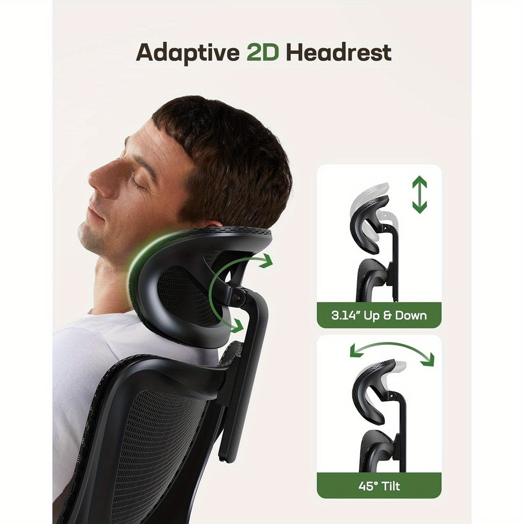 Ergonomic Mesh Office Chair High Back Home Office Desk Chair with Adaptive Lumbar Support, 2D Headrest, 3D Flip-Up Armrests, Height Adjustable and Rocking Tilt for Home Office and Gaming