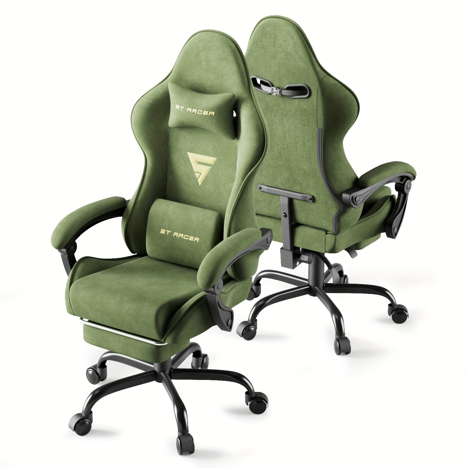 Velvet Fabric Ergonomic Gaming Chair with Footrest And Massage, Reclining Computer Gamer Chair for Adult And Teens, Racing Style PC Home Office Video Game Chair