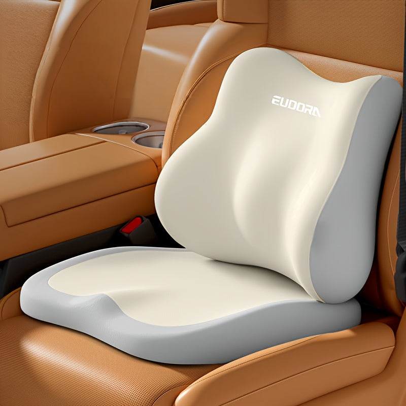 2pcs Car Booster Seat Cushion + Lumbar Support Set\u002FSoft Memory Foam\u002FErgonomic Design\u002FUniversal Fit for Cars, SUVs & Trucks\u002FBoosts Driving View & Comfort\u002FRemovable Cover\u002FPortable\u002FAll-Season Use\u002FHand Washable