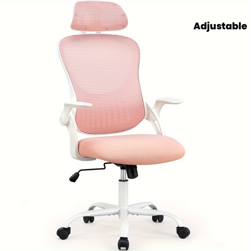 Ergonomic Gaming Chair Ergonomic Office Desk Computer Chair, High Back Comfy Swivel Home Gaming Mesh Chairs With Wheels, Adjustable Headrest, Comfortable Lumbar Support, Flip-up Arms, 144° Tilt For Study