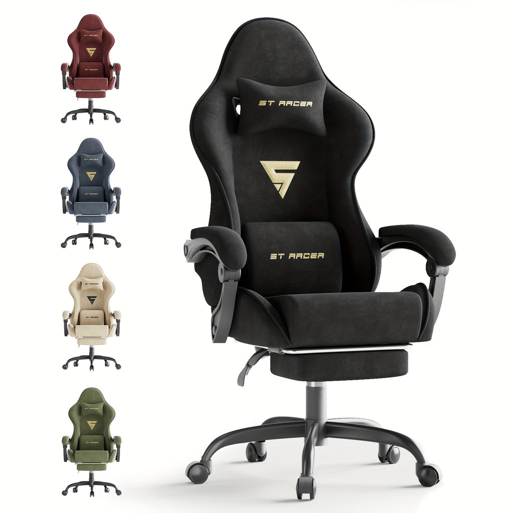 Velvet Fabric Ergonomic Gaming Chair with Footrest And Massage, Reclining Computer Gamer Chair for Adult And Teens, Racing Style PC Home Office Video Game Chair