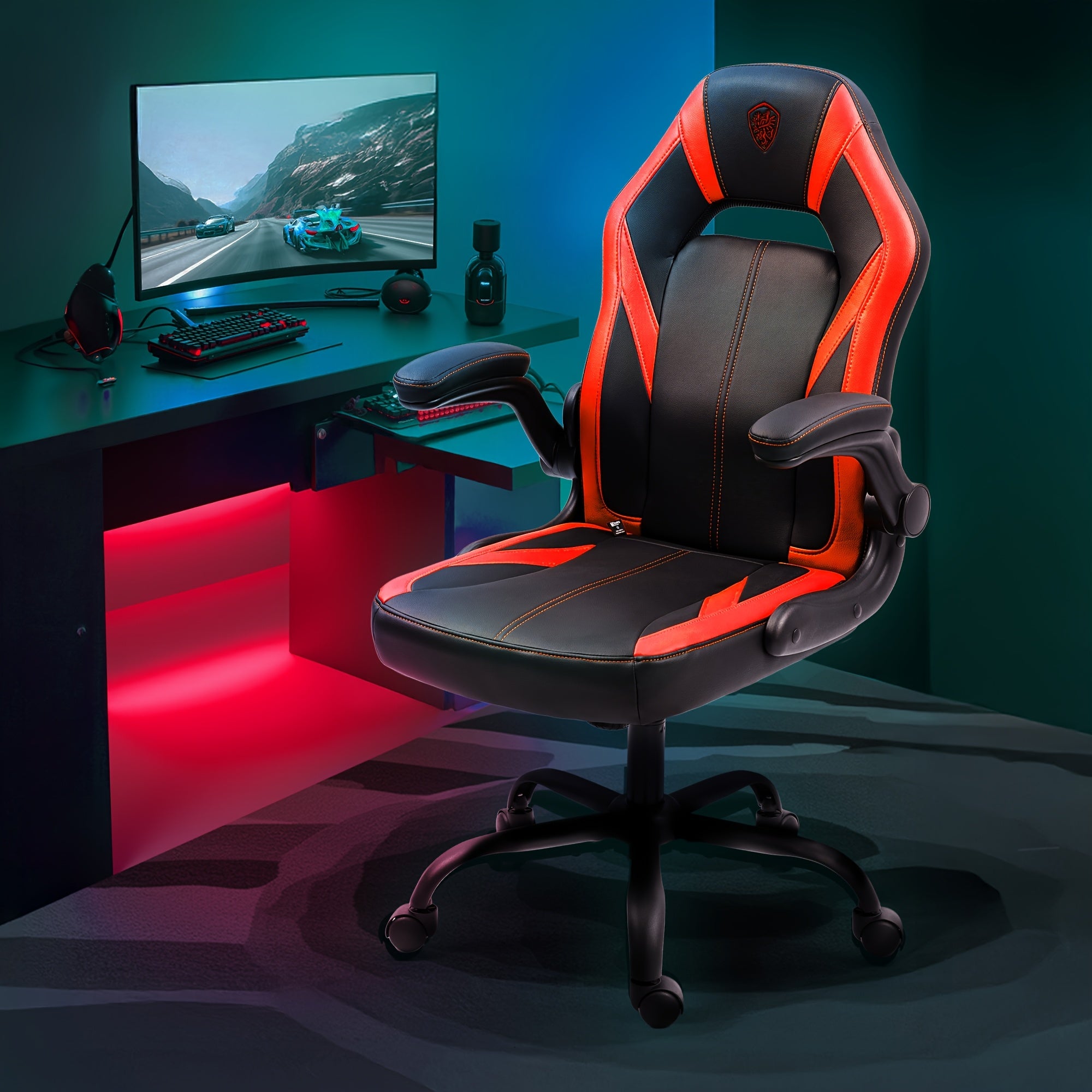 Blue Ergonomic Gaming Chair Featuring Breathable Faux Leather And Pocket Spring Cushioning - Includes Lumbar Support And a 360° Swivel for Adjustable Comfort, Perfect for Long Gaming Sessions! Additional Color Options Are Also Available!