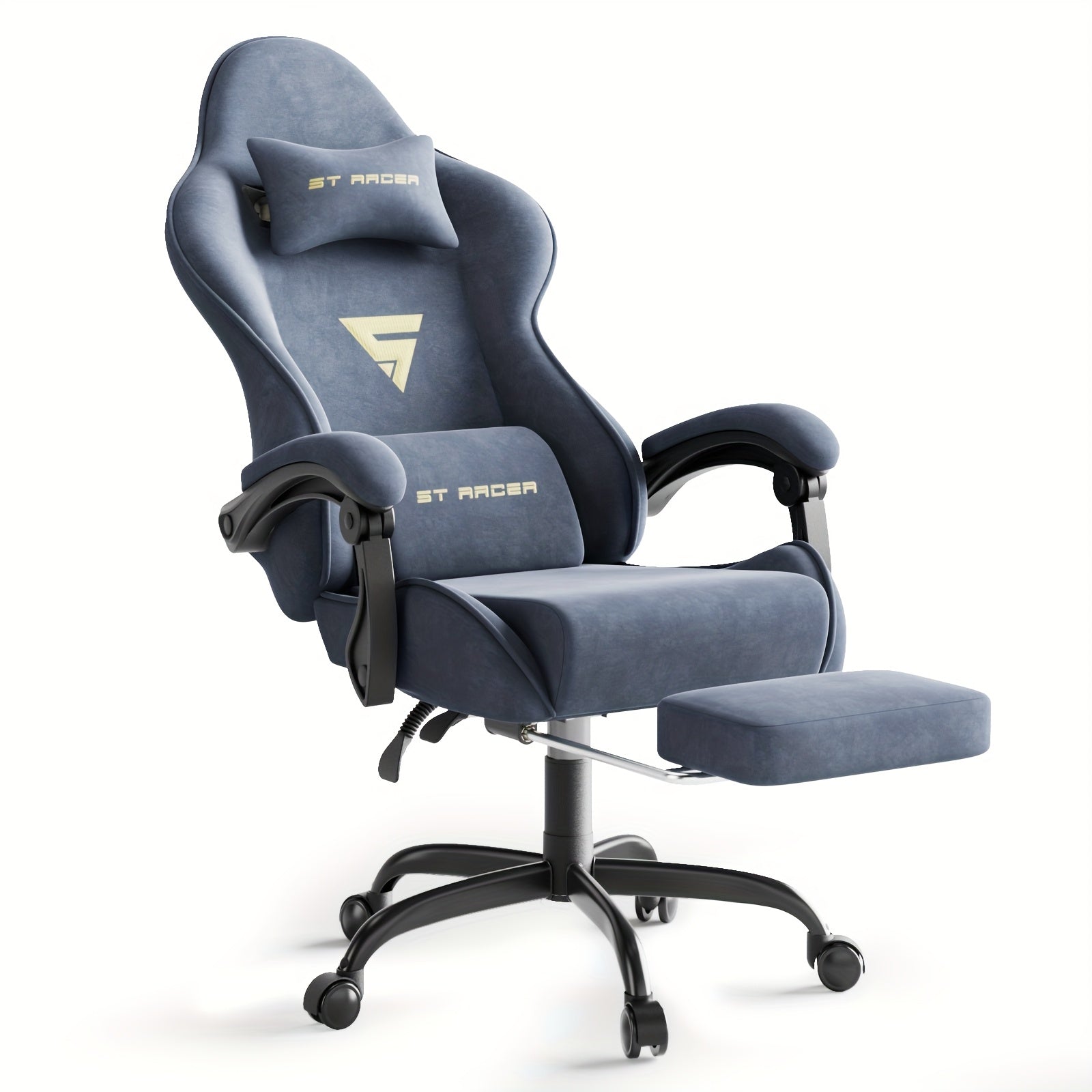 Velvet Fabric Ergonomic Gaming Chair with Footrest And Massage, Reclining Computer Gamer Chair for Adult And Teens, Racing Style PC Home Office Video Game Chair