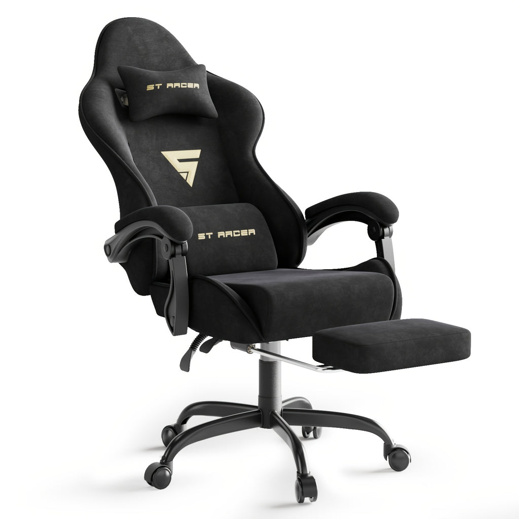 Velvet Fabric Ergonomic Gaming Chair with Footrest And Massage, Reclining Computer Gamer Chair for Adult And Teens, Racing Style PC Home Office Video Game Chair
