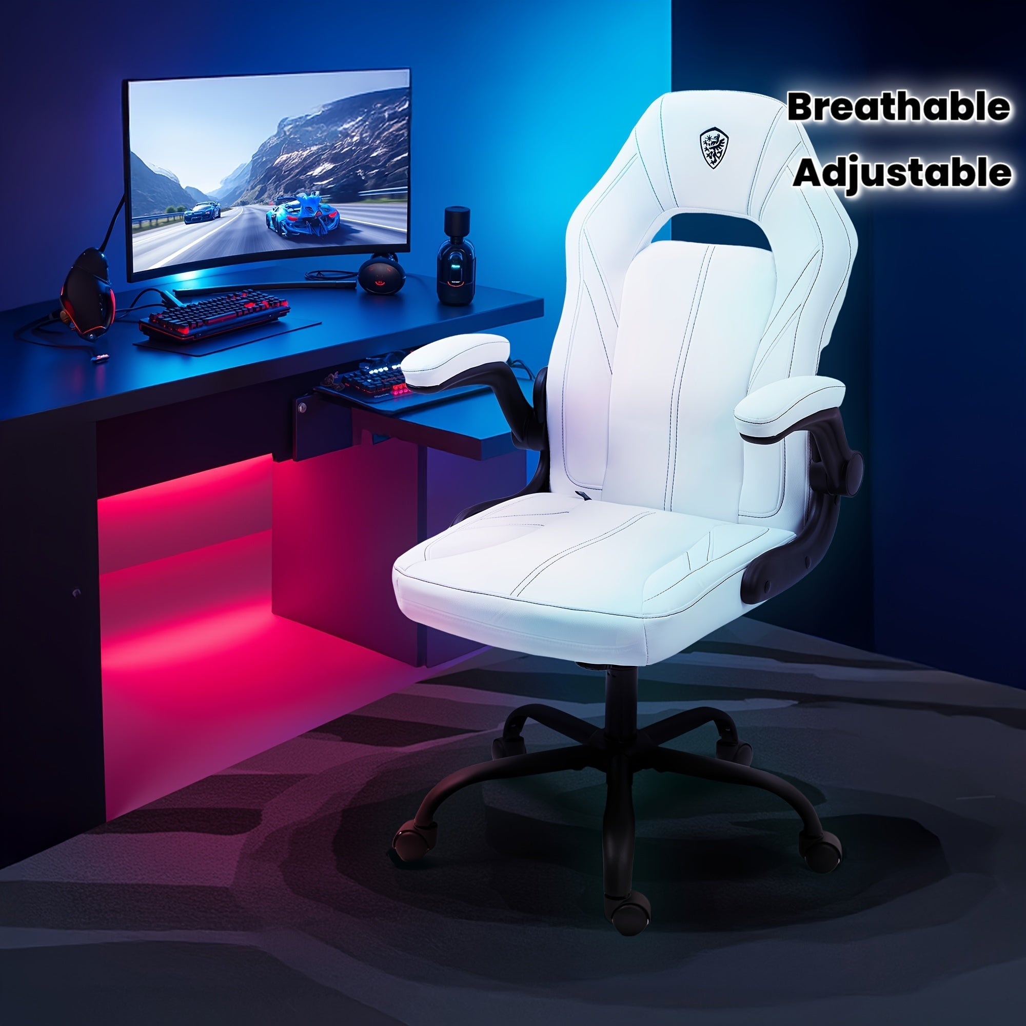 Blue Ergonomic Gaming Chair Featuring Breathable Faux Leather And Pocket Spring Cushioning - Includes Lumbar Support And a 360° Swivel for Adjustable Comfort, Perfect for Long Gaming Sessions! Additional Color Options Are Also Available!