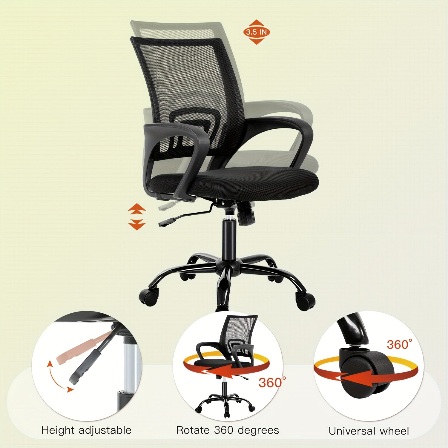 Office Chair Mid Back Swivel Lumbar Support Desk Chair, Computer Ergonomic Mesh Chair with Armrest