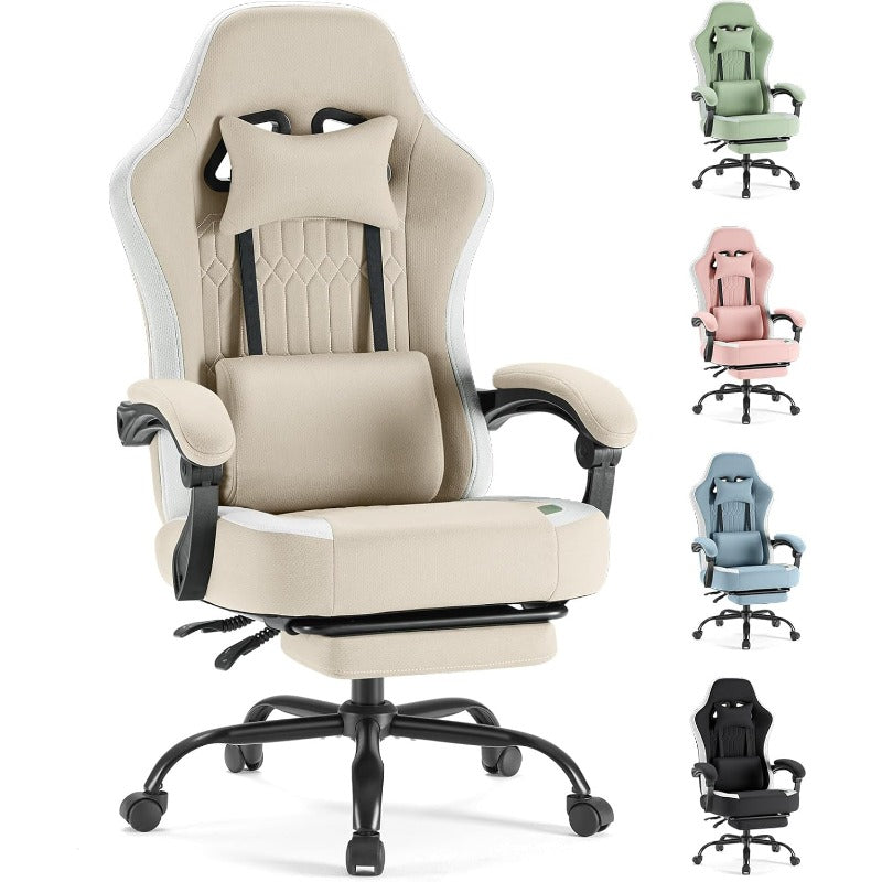 Computer Game Chair - Ergonomic Office Chair with Foot and Lumbar Support, Height Adjustable Work Chair, Headrests, Armrests, and Rollers