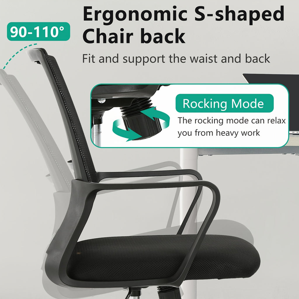Mesh Chair, Mid-Back Office Chair Computer Chair Ergonomic Desk Chair, 5-Wheel Base & 360° Swivel, Suitable For Long Hours Of Use, Chaise Confortable, Home Office Furniture