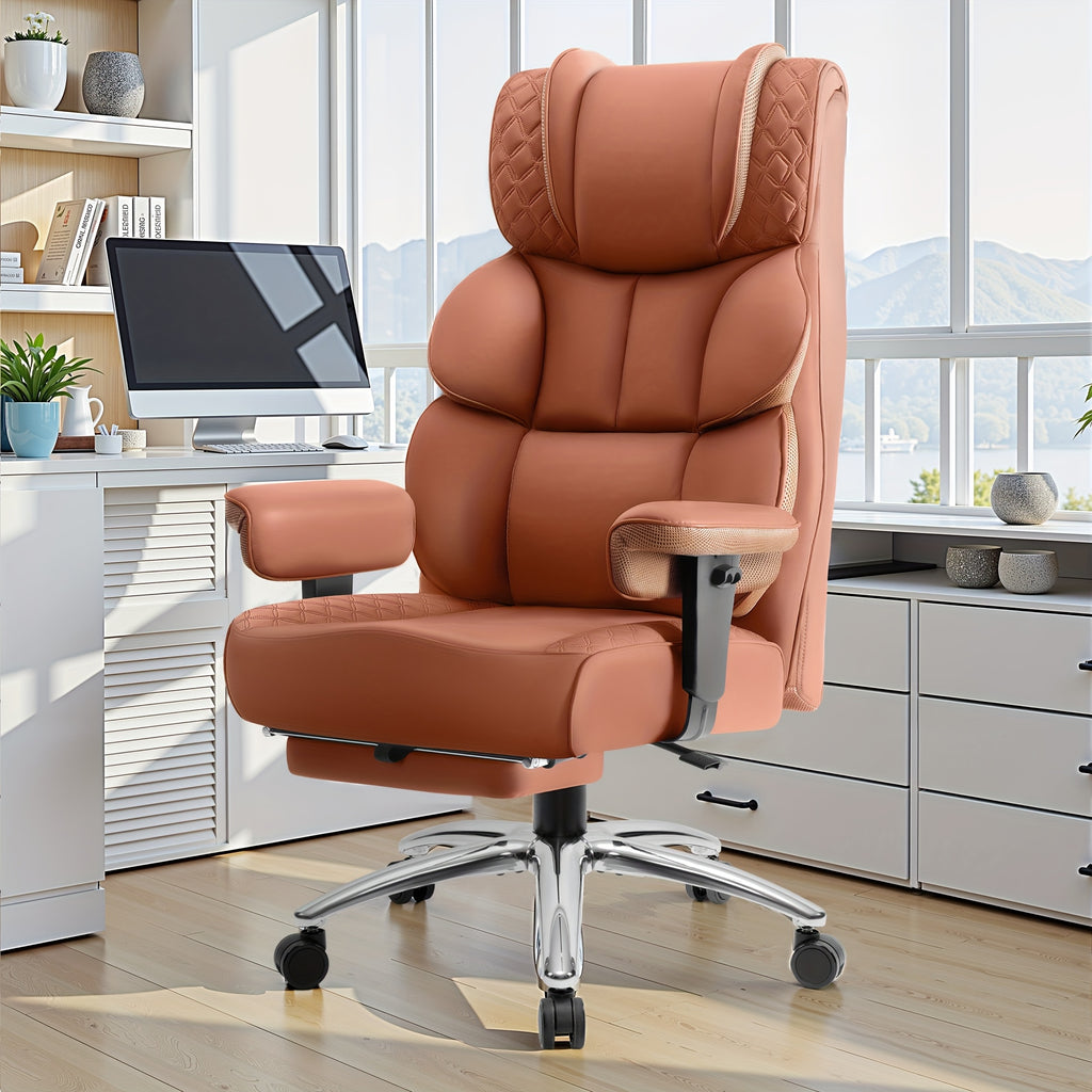 KERDOM Large Office Desk Chair Gaming Chair with Footrest, Swivel High Back Executive Reclining Computer Chair, Padded Lumbar Support, Widened & Thickened Ergonomic Seat, Lifting Armrests Height Adjustable, 400 Lbs Capacity, Anti-Scratch PU Leather