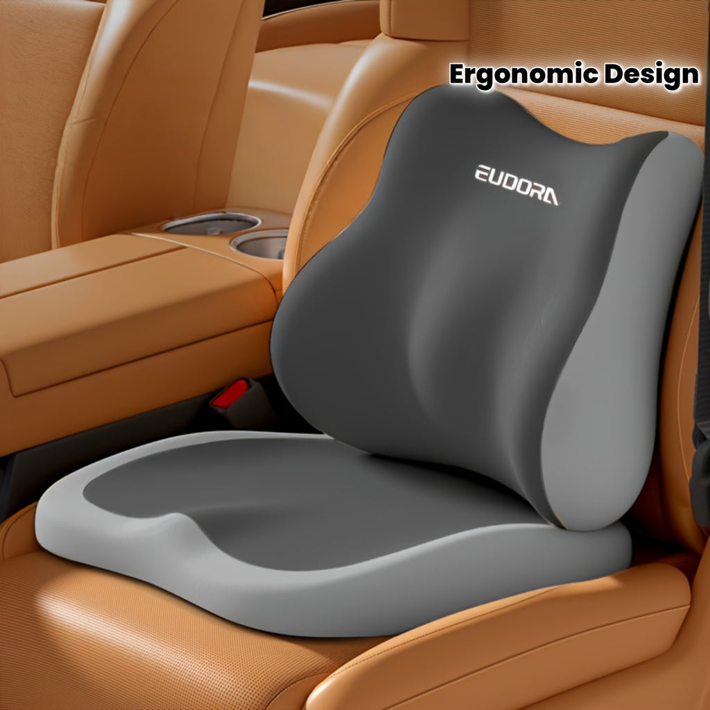 2pcs Car Booster Seat Cushion + Lumbar Support Set\u002FSoft Memory Foam\u002FErgonomic Design\u002FUniversal Fit for Cars, SUVs & Trucks\u002FBoosts Driving View & Comfort\u002FRemovable Cover\u002FPortable\u002FAll-Season Use\u002FHand Washable