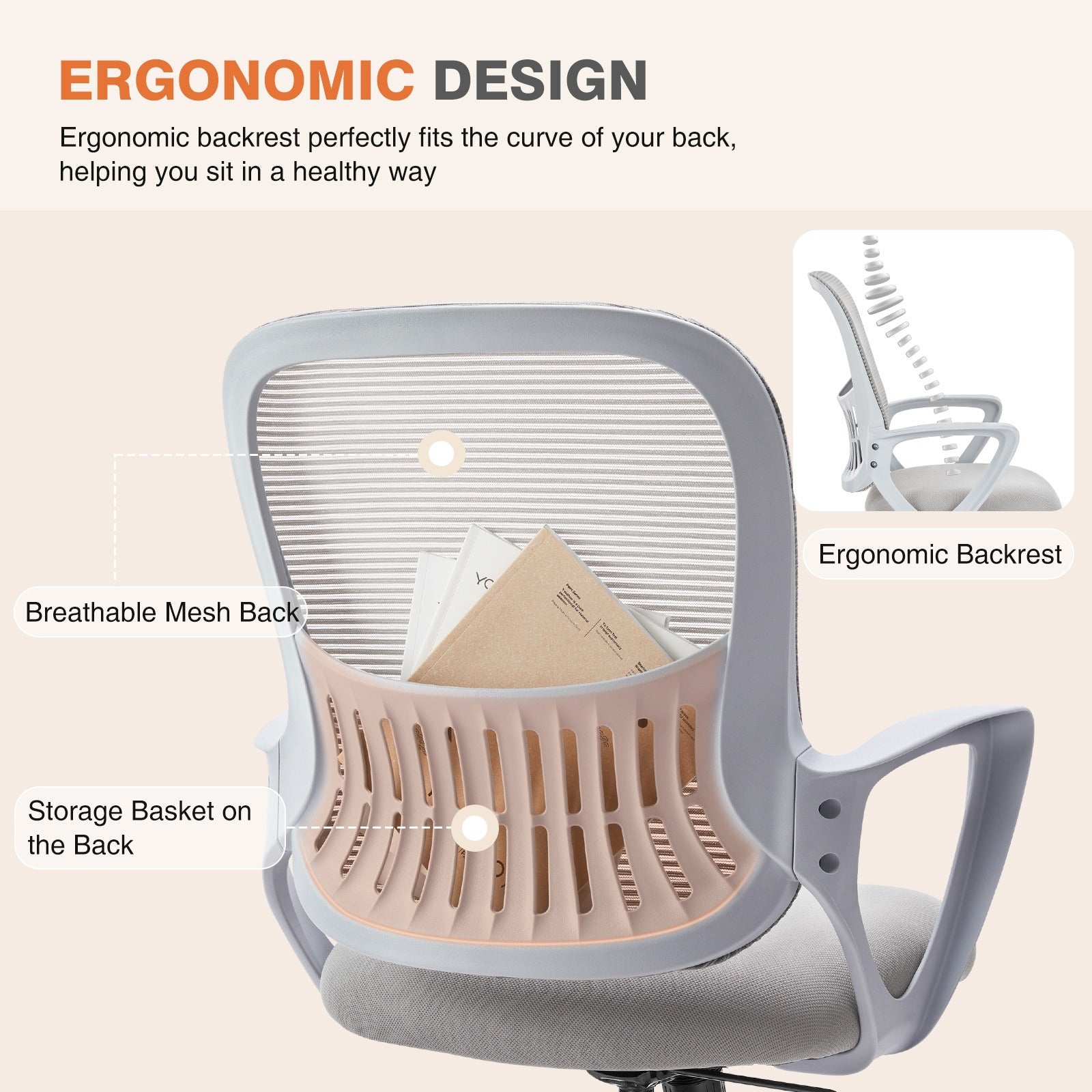 IDLE WAY Ergonomic Office Desk Chair, Adjustable Mesh Computer Chair with Lumbar Support Armrest Swivel Task Chair for Adults