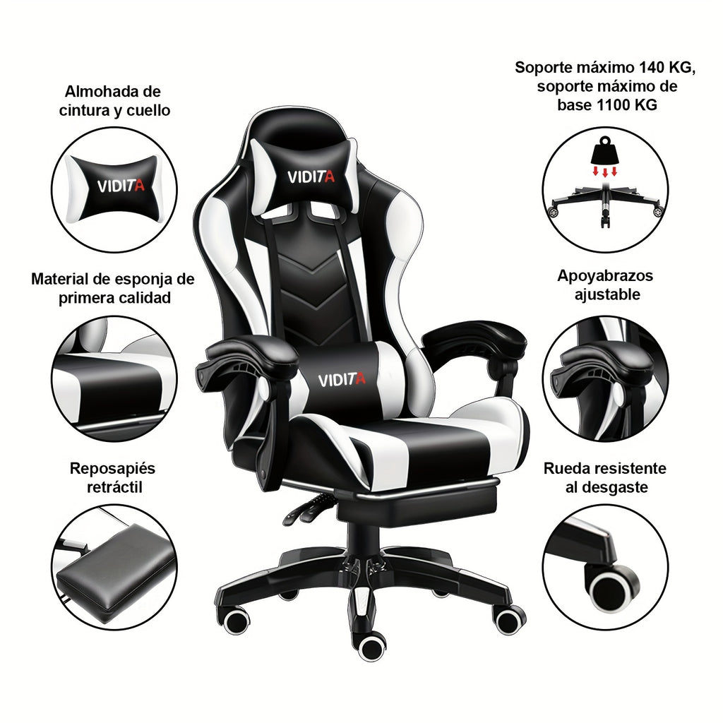Ergonomic High-Back Gaming Chair with Footrest - PU Leather Reclining Office Desk Chair Suitable for E-Sports, Adjustable Swivel Lumbar Support & Racing Style Gamer Chair