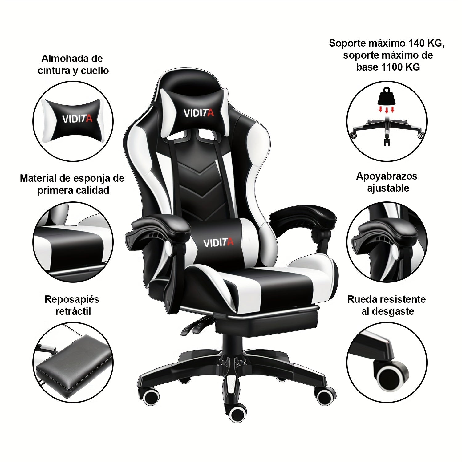 Ergonomic High-Back Gaming Chair with Footrest - PU Leather Reclining Office Desk Chair Suitable for E-Sports, Adjustable Swivel Lumbar Support & Racing Style Gamer Chair