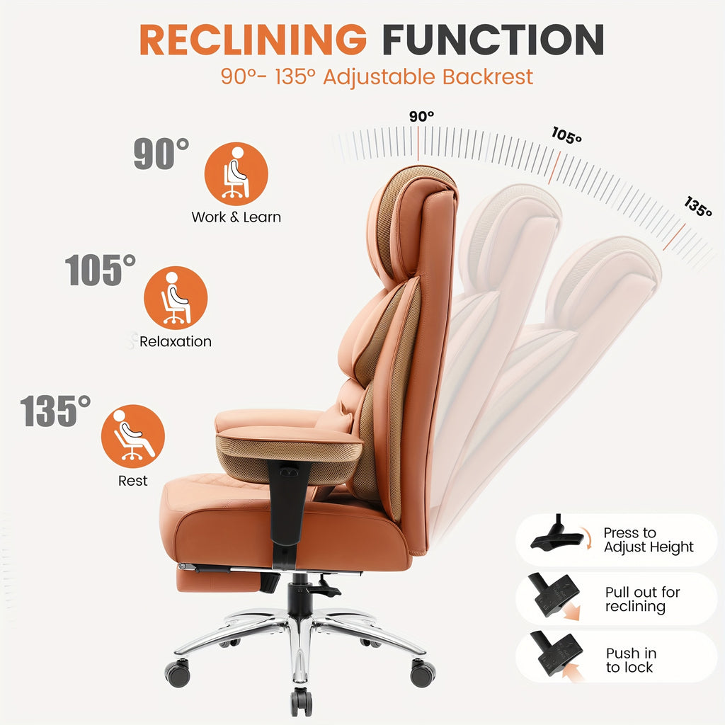 KERDOM Large Office Desk Chair Gaming Chair with Footrest, Swivel High Back Executive Reclining Computer Chair, Padded Lumbar Support, Widened & Thickened Ergonomic Seat, Lifting Armrests Height Adjustable, 400 Lbs Capacity, Anti-Scratch PU Leather