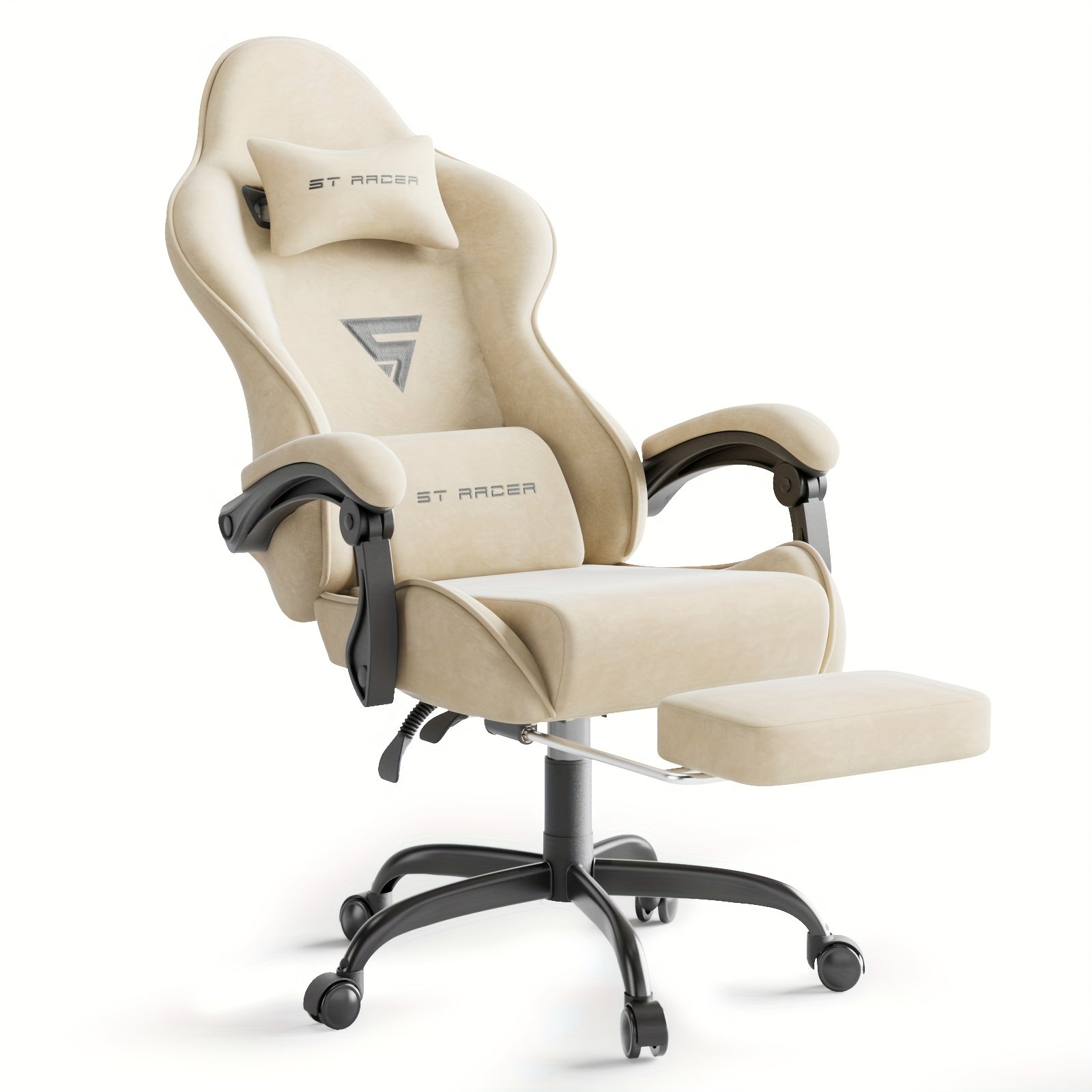 Velvet Fabric Ergonomic Gaming Chair with Footrest And Massage, Reclining Computer Gamer Chair for Adult And Teens, Racing Style PC Home Office Video Game Chair