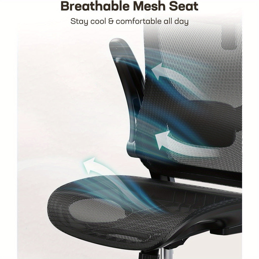 Ergonomic Mesh Office Chair High Back Home Office Desk Chair with Adaptive Lumbar Support, 2D Headrest, 3D Flip-Up Armrests, Height Adjustable and Rocking Tilt for Home Office and Gaming