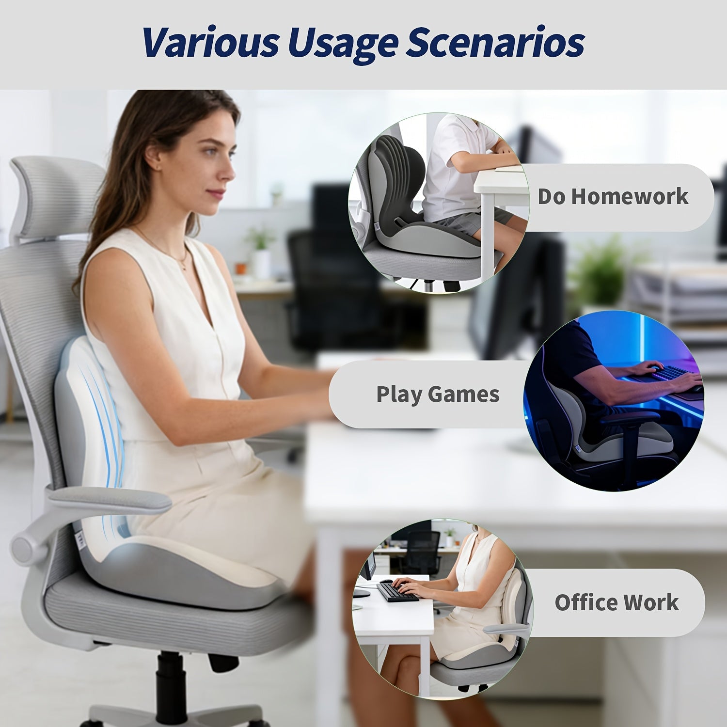Lumbar Support with Memory Foam – Ergonomic Back & Buttock Cushion, Raised Back, Hollow Breathable, Supports the Lower Back and Back, Ideal for Office, Driving, and Long Sitting, Back Brace for Men and Women, Great for Personal Use or as a Gift