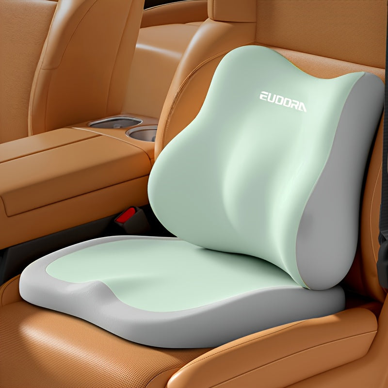 2pcs Car Heightening Cushion And Lumbar Support Set | Ergonomic Design | Enhances Driving Visibility, Comfortable for Long Sitting | Soft Memory Foam for Support | Suitable for Sedans, Suvs, And Trucks