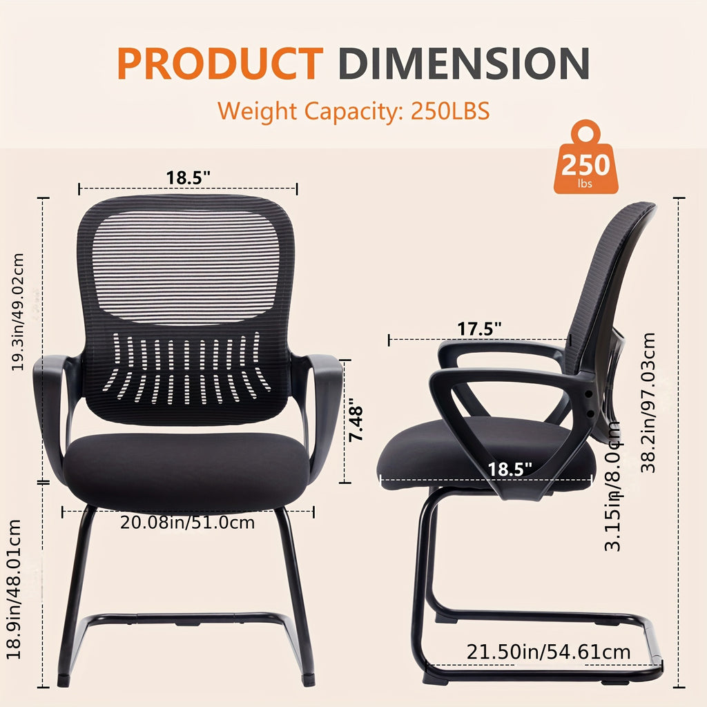 Office Desk Chair No Wheels Set Of 2, Ergonomic Executive Sled Base Mesh Computer Chairs With Comfy Arms And Lumbar Support For Home Conference Room Bedroom Waiting Reception Guest Student