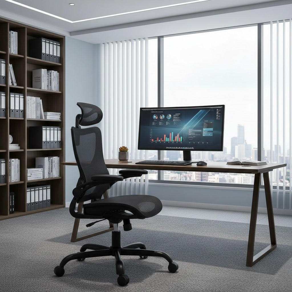 Ergonomic Mesh Office Chair High Back Home Office Desk Chair with Adaptive Lumbar Support, 2D Headrest, 3D Flip-Up Armrests, Height Adjustable and Rocking Tilt for Home Office and Gaming