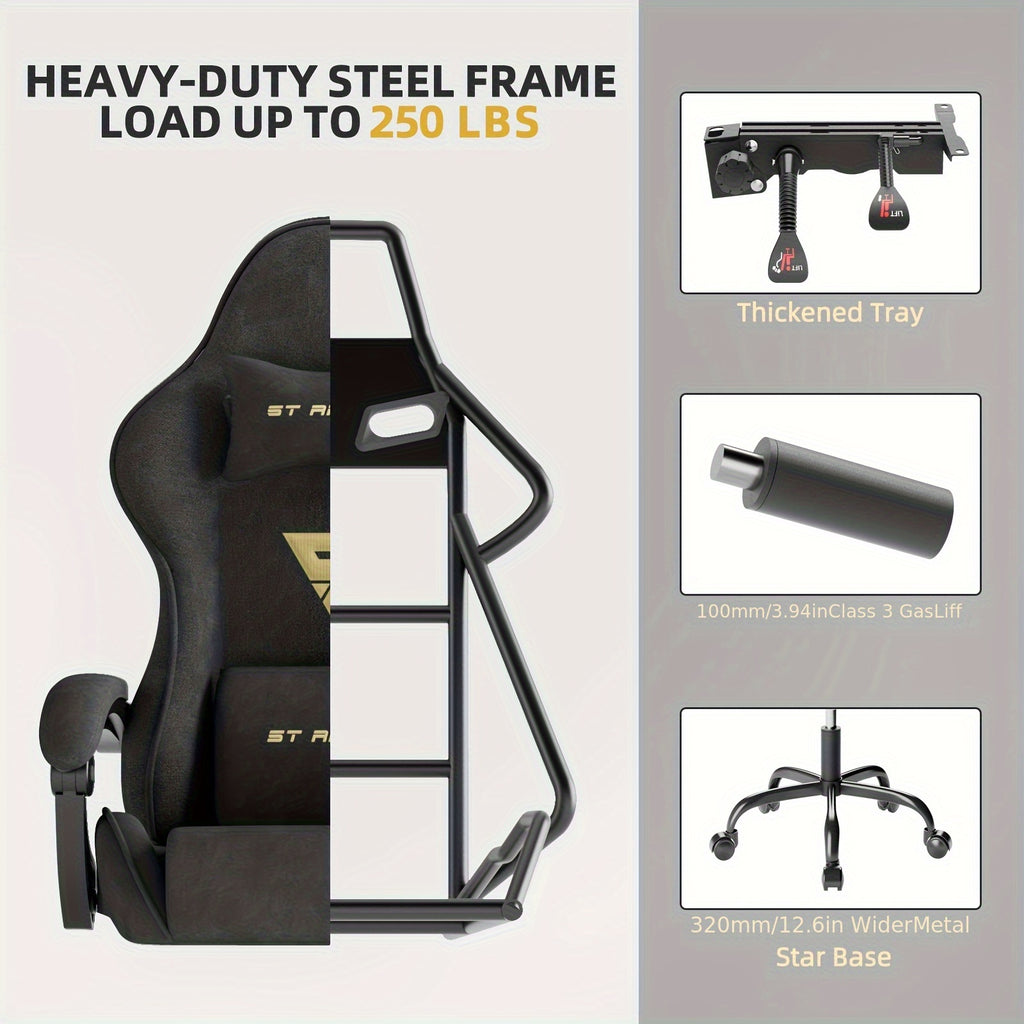 Velvet Fabric Ergonomic Gaming Chair with Footrest And Massage, Reclining Computer Gamer Chair for Adult And Teens, Racing Style PC Home Office Video Game Chair