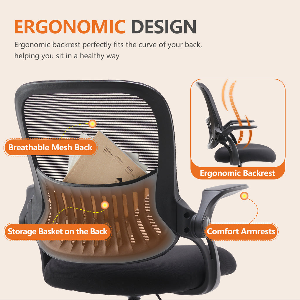 Drafting Chair with Flip-Up Armrests and Rolling Wheels, Ergonomic Computer Desk Chair with Footrest for Home Office with Mesh Backrest Lumbar Support, Adjustable Height