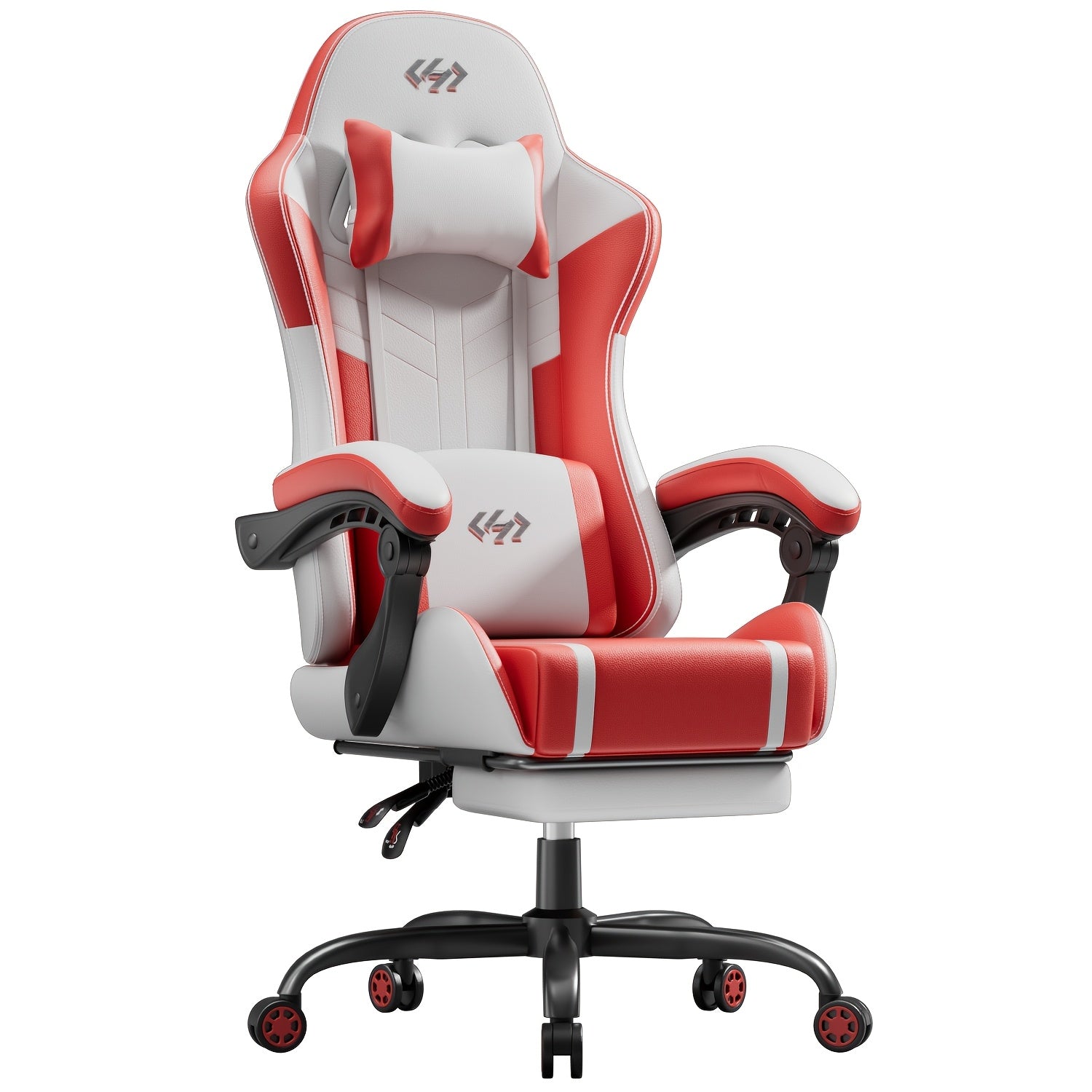 Ergonomic Gaming Chair with Spring Cushion, Headrest & Lumbar Support, PU Leather Swivel Computer Desk Chair for Office & Gaming