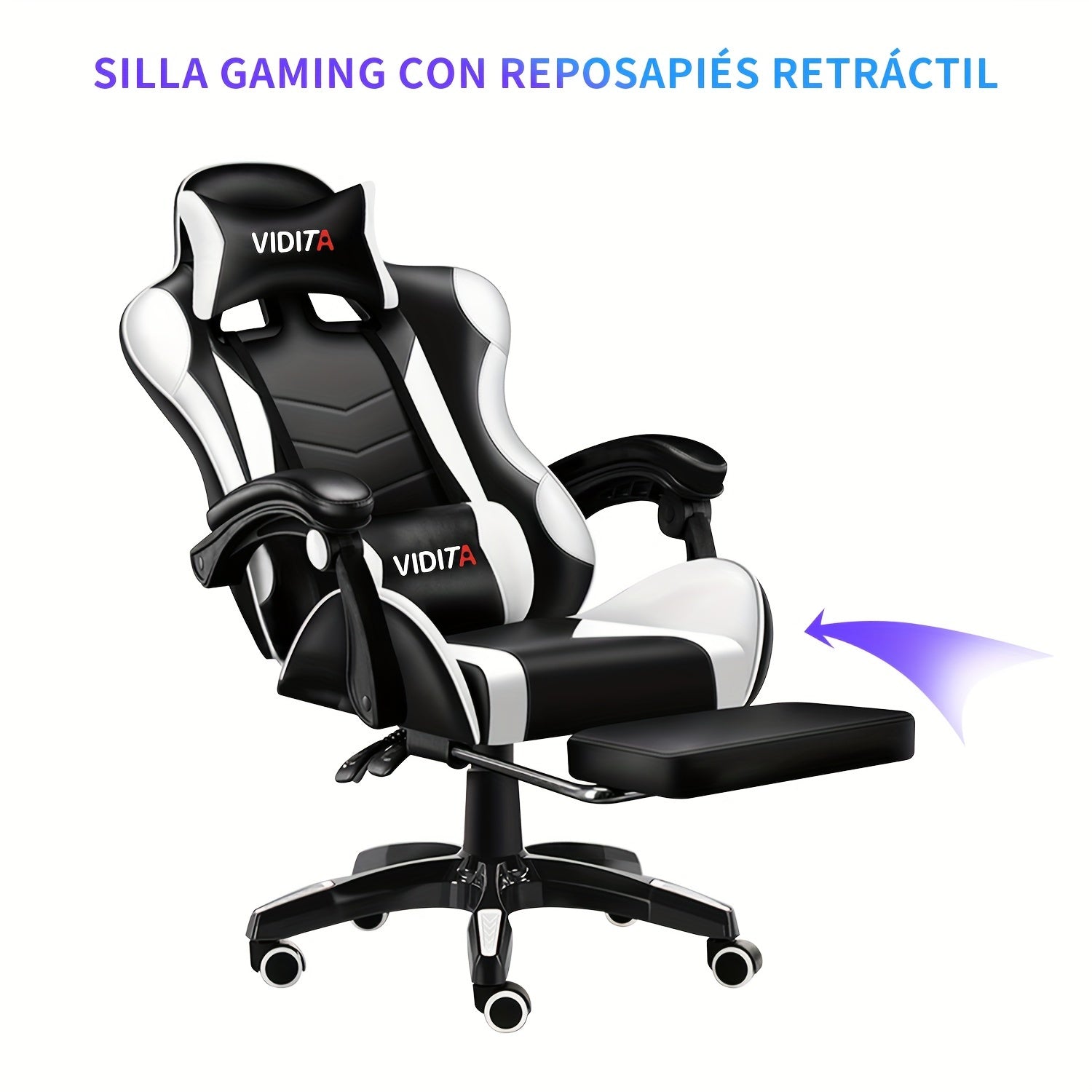 Ergonomic High-Back Gaming Chair with Footrest - PU Leather Reclining Office Desk Chair Suitable for E-Sports, Adjustable Swivel Lumbar Support & Racing Style Gamer Chair
