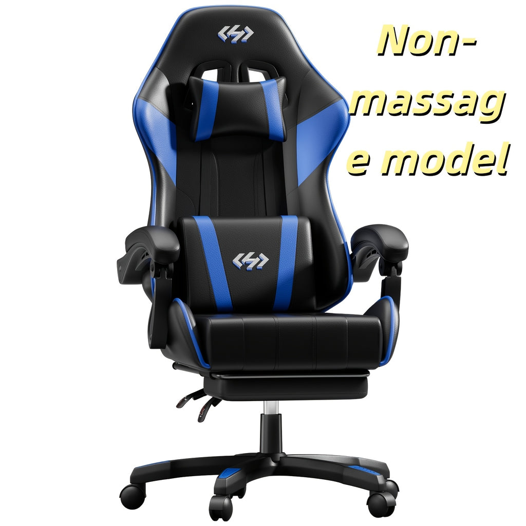 Ergonomic Gaming Chair with Spring Cushion, Headrest & Lumbar Support, PU Leather Swivel Computer Desk Chair for Office & Gaming