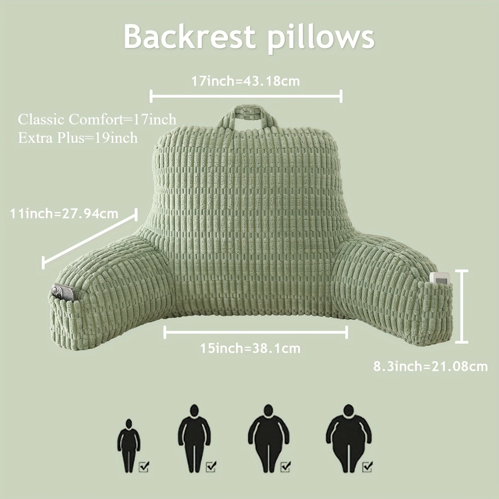 Comfort Cushion | Lumbar Support Pillow | Ergonomic Back Support Pillow | Backrest Cushion | Corduroy Reading Pillow Lumbar Cushion | Machine Washable | Bed Head Support Cushion with Armrests And Storage Pockets | Suitable for Office, Home, Bed