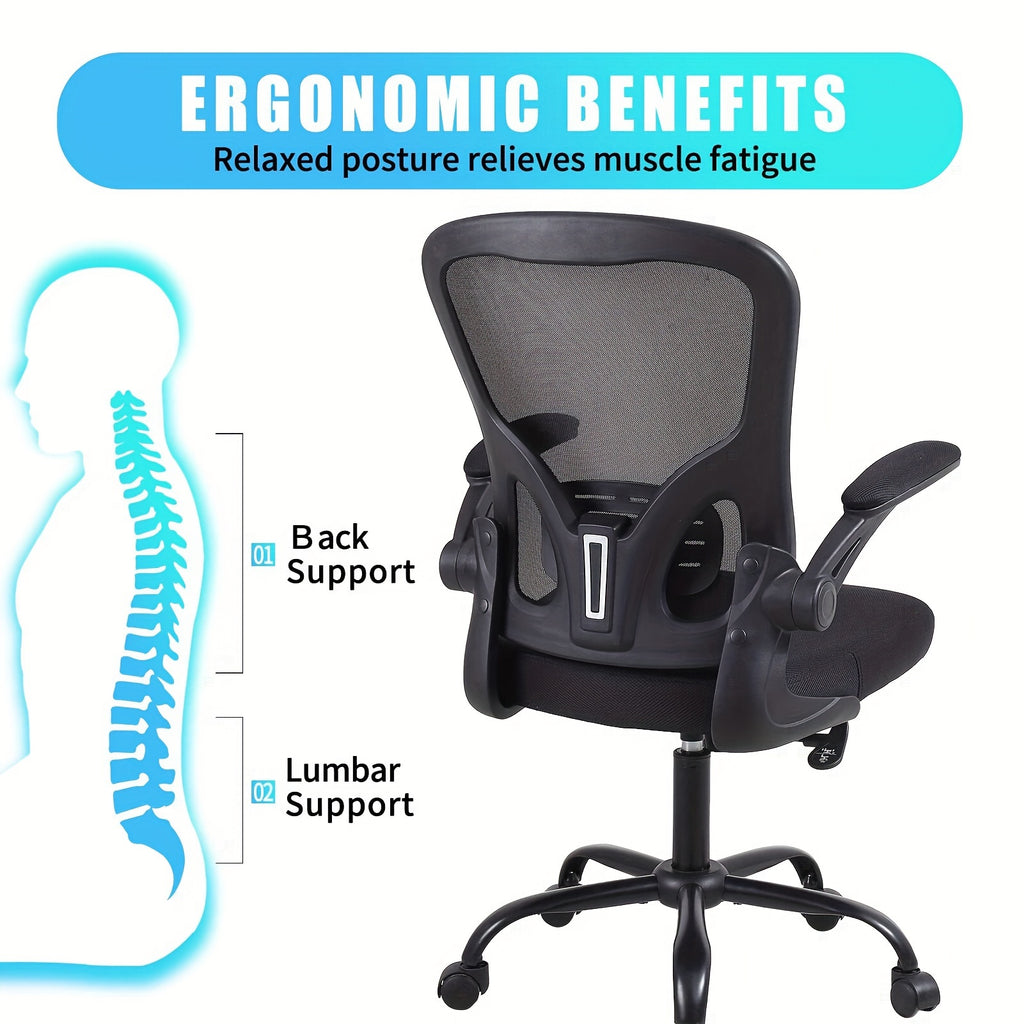 Home & Office Mesh Chair, Comfortable Breathable Adjustable Swivel Computer Chair, Ergonomic Design for Long Sitting,, Black One-piece