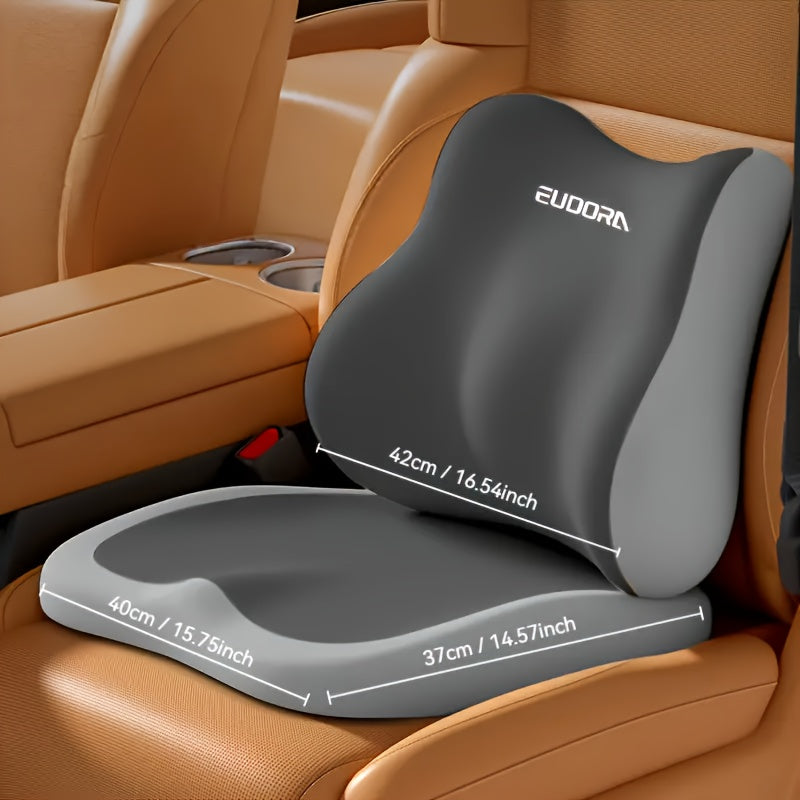 2pcs Car Heightening Cushion And Lumbar Support Set | Ergonomic Design | Enhances Driving Visibility, Comfortable for Long Sitting | Soft Memory Foam for Support | Suitable for Sedans, Suvs, And Trucks