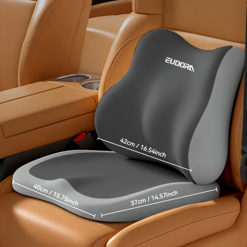 2pcs Car Heightening Cushion And Lumbar Support Set | Ergonomic Design | Enhances Driving Visibility, Comfortable for Long Sitting | Soft Memory Foam for Support | Suitable for Sedans, Suvs, And Trucks