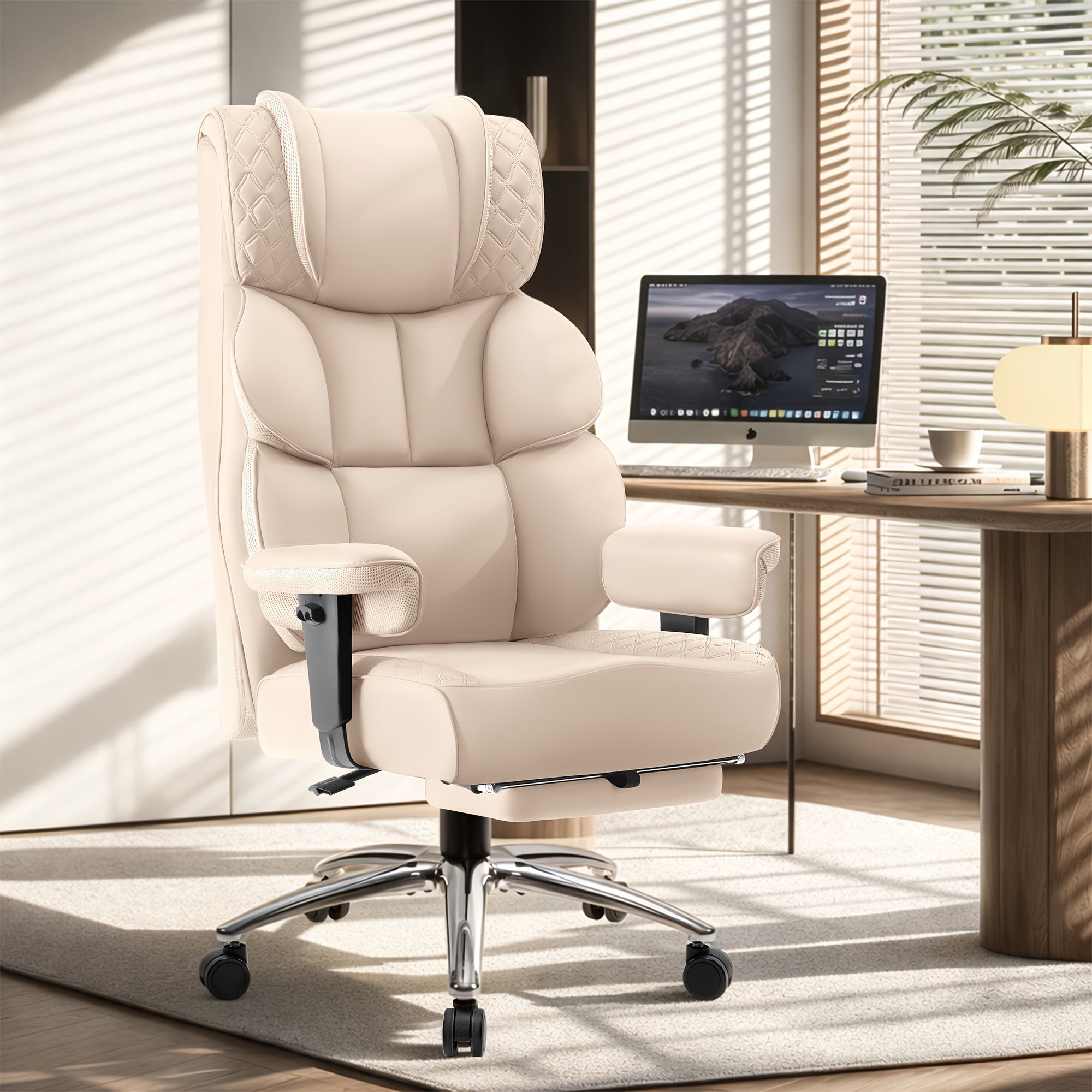 KERDOM Large Office Desk Chair Gaming Chair with Footrest, Swivel High Back Executive Reclining Computer Chair, Padded Lumbar Support, Widened & Thickened Ergonomic Seat, Lifting Armrests Height Adjustable, 400 Lbs Capacity, Anti-Scratch PU Leather