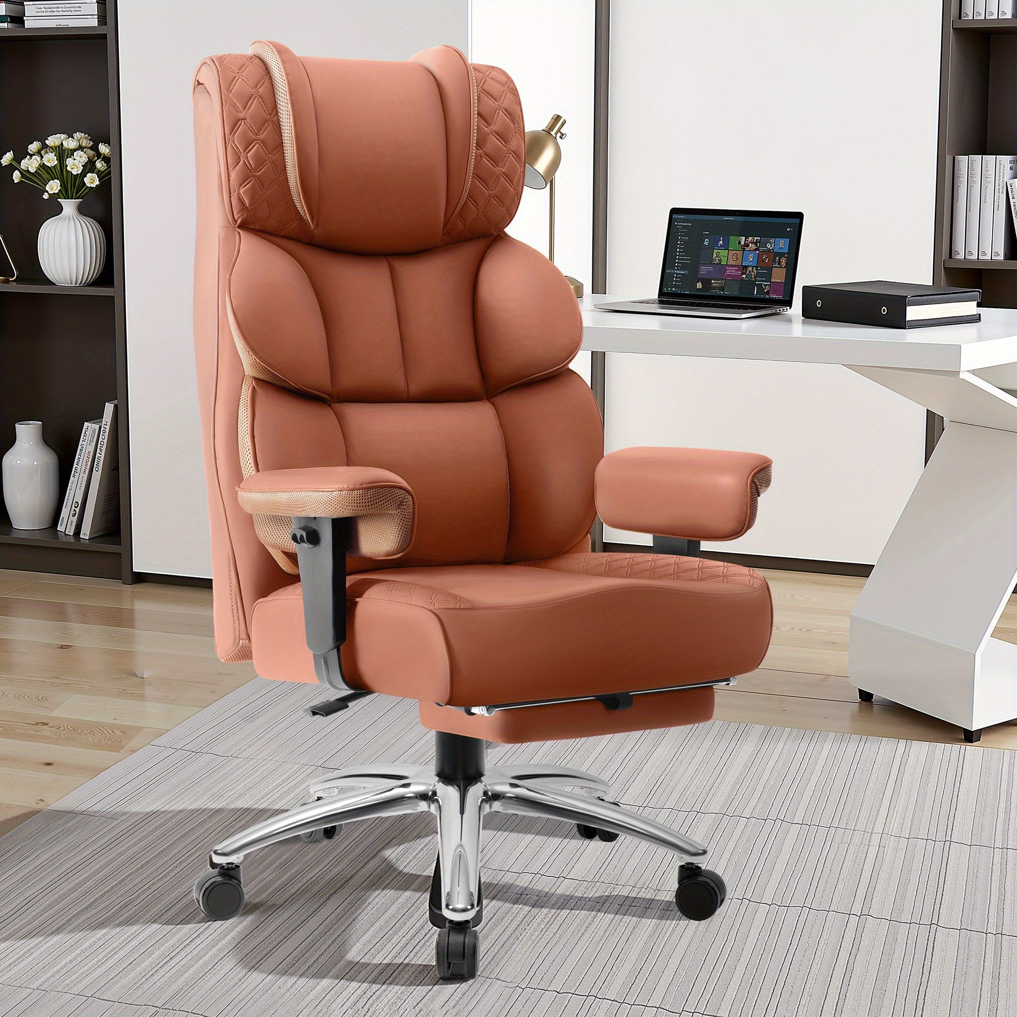 KERDOM Large Office Desk Chair Gaming Chair with Footrest, Swivel High Back Executive Reclining Computer Chair, Padded Lumbar Support, Widened & Thickened Ergonomic Seat, Lifting Armrests Height Adjustable, 400 Lbs Capacity, Anti-Scratch PU Leather
