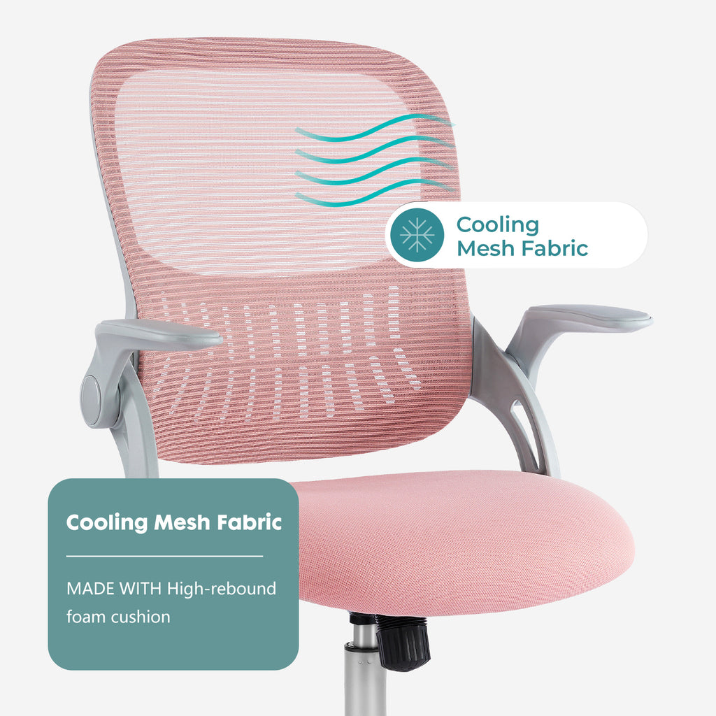 JHK Ergonomic Mesh Office Chair, Mid-Back Swivel Task Chair with Lumbar Support and Flip-Up Arms, Rolling Computer Desk Chair for Home Office