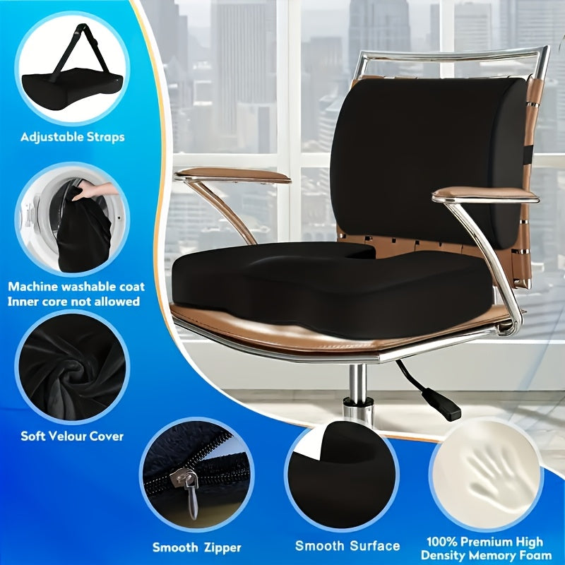 Dual-Purpose Cushion Set Featuring a Memory Foam Seat Pad And Lumbar Support, Designed for Ergonomic on Office And Dining Chairs