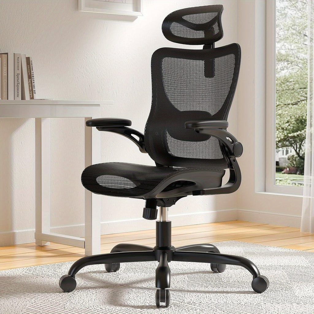Ergonomic Mesh Office Chair High Back Home Office Desk Chair with Adaptive Lumbar Support, 2D Headrest, 3D Flip-Up Armrests, Height Adjustable and Rocking Tilt for Home Office and Gaming