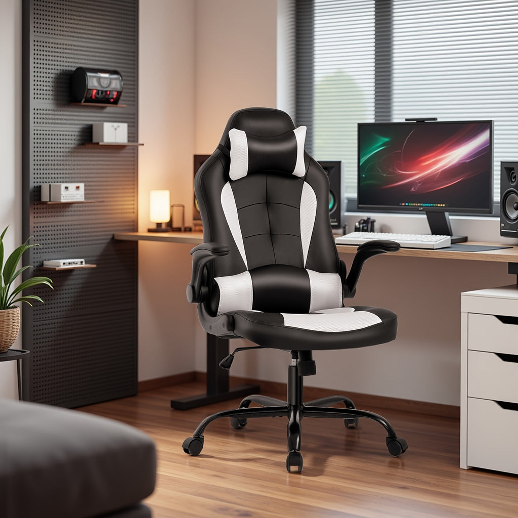 PayLessHere Gaming Chair Desk Chair Gamer Chair Ergonomic Office Chair with Lumbar Support Padded Up Arms Adjustable Headrest Pu Leather High Back Office Chair Gamer Chair for Adults Women Men