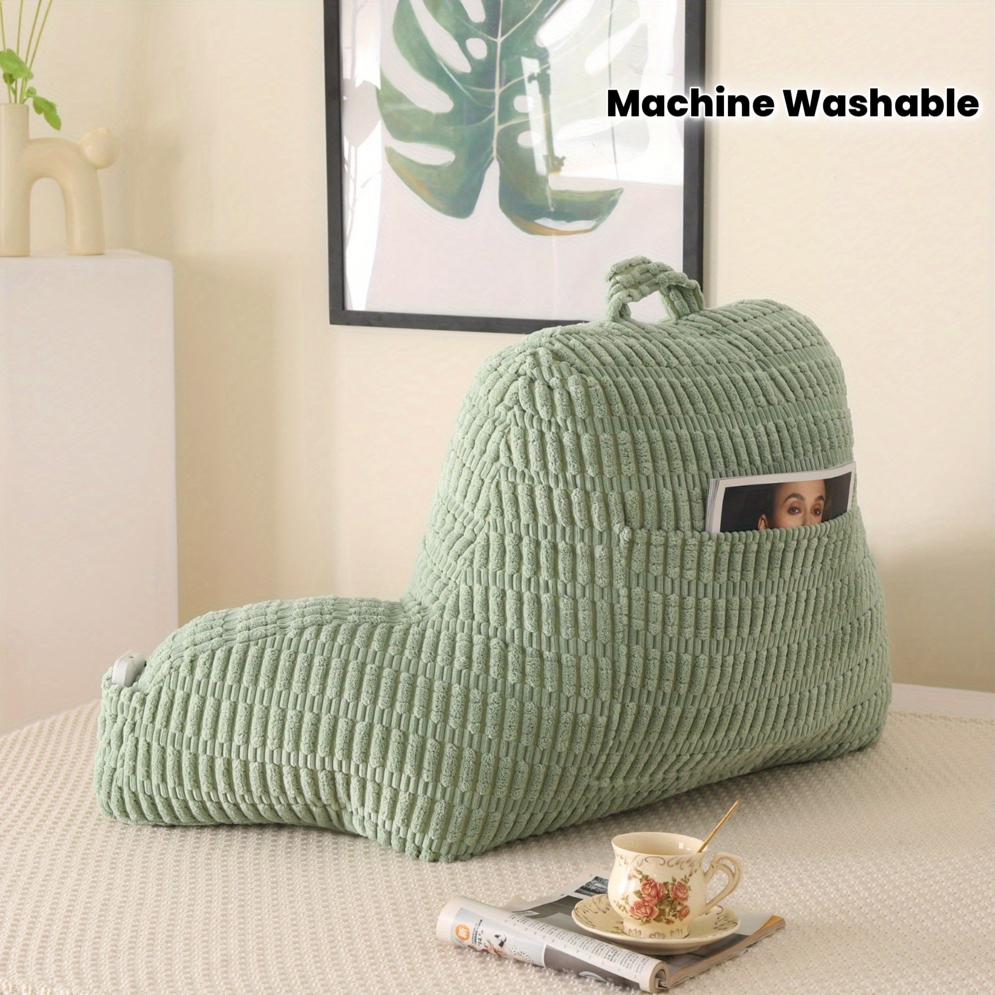 Comfort Cushion | Lumbar Support Pillow | Ergonomic Back Support Pillow | Backrest Cushion | Corduroy Reading Pillow Lumbar Cushion | Machine Washable | Bed Head Support Cushion with Armrests And Storage Pockets | Suitable for Office, Home, Bed