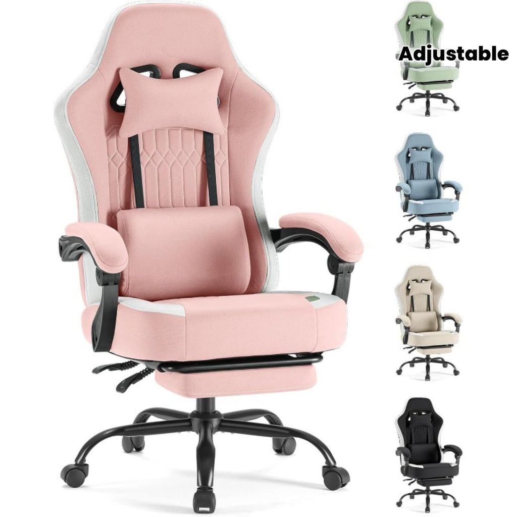 Computer Game Chair - Ergonomic Office Chair with Foot and Lumbar Support, Height Adjustable Work Chair, Headrests, Armrests, and Rollers