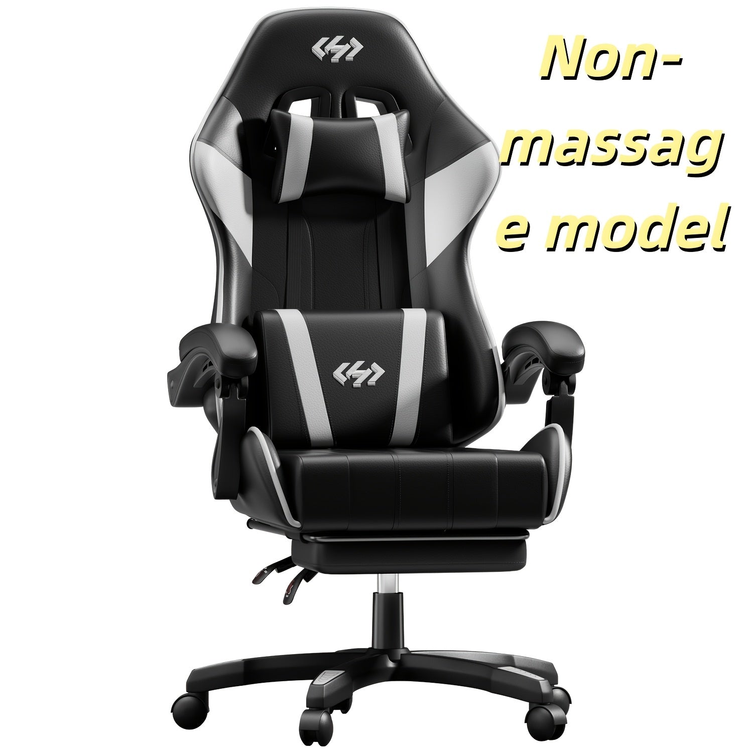 Ergonomic Gaming Chair with Spring Cushion, Headrest & Lumbar Support, PU Leather Swivel Computer Desk Chair for Office & Gaming