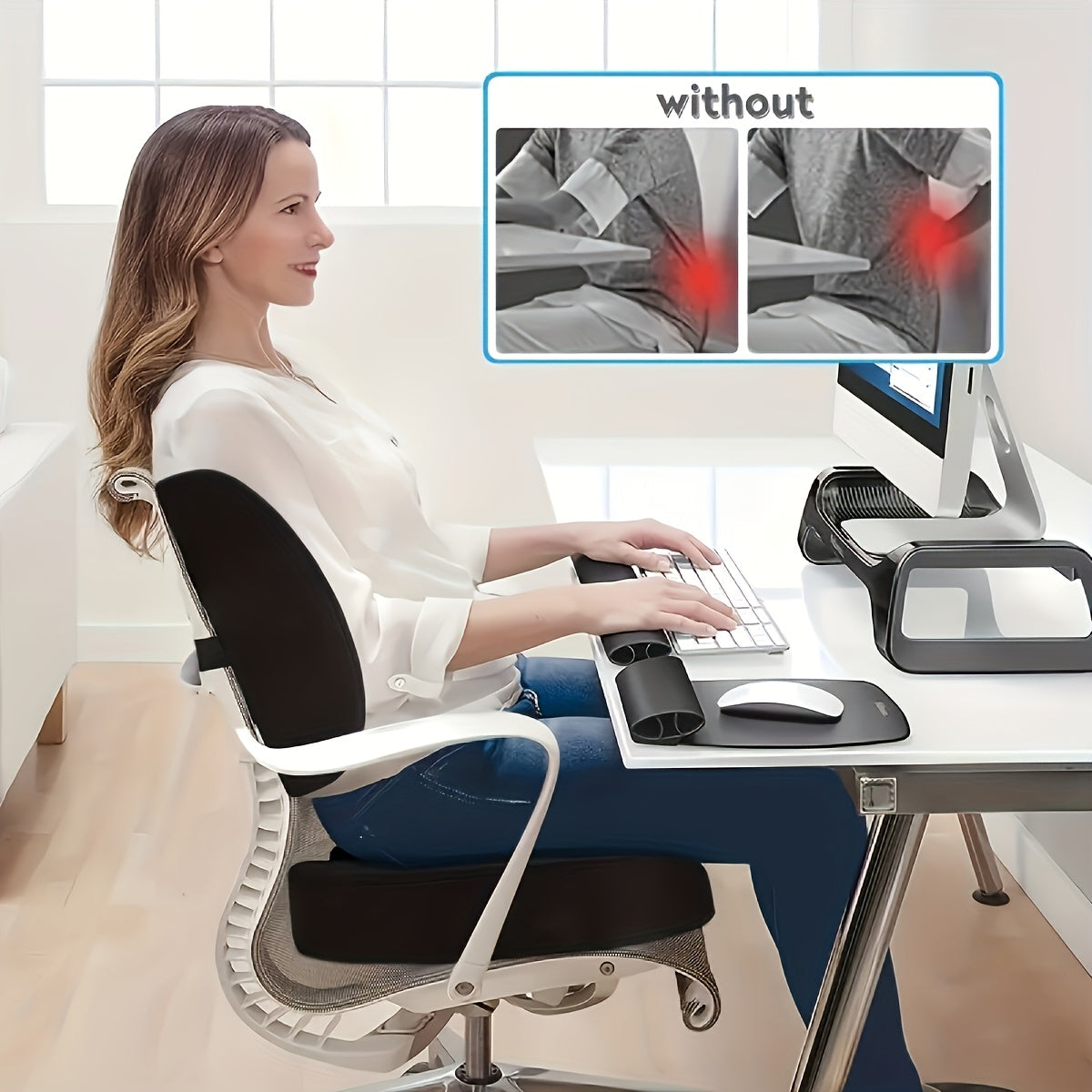 Dual-Purpose Cushion Set Featuring a Memory Foam Seat Pad And Lumbar Support, Designed for Ergonomic on Office And Dining Chairs