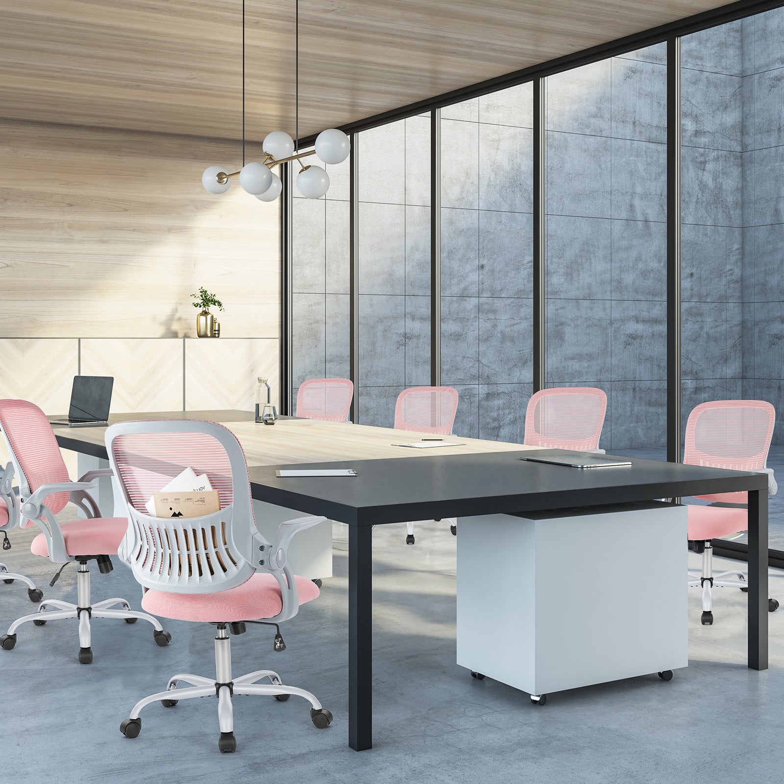 JHK Ergonomic Mesh Office Chair, Mid-Back Swivel Task Chair with Lumbar Support and Flip-Up Arms, Rolling Computer Desk Chair for Home Office