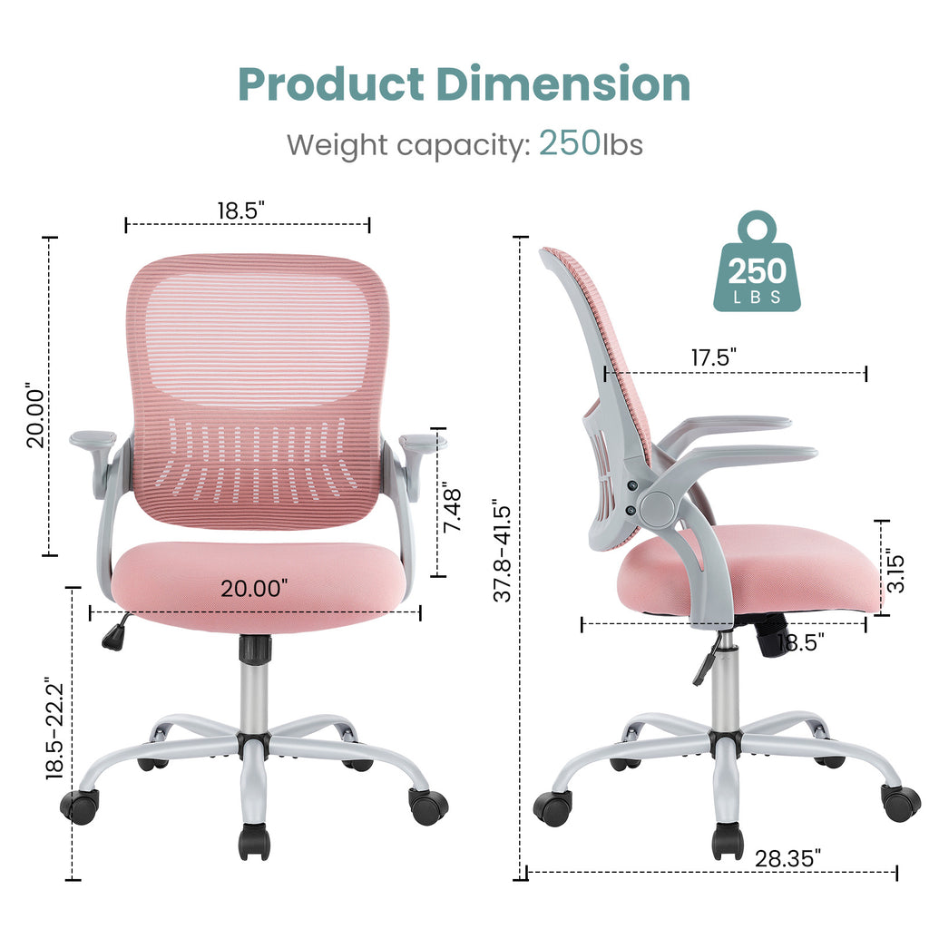 JHK Ergonomic Mesh Office Chair, Mid-Back Swivel Task Chair with Lumbar Support and Flip-Up Arms, Rolling Computer Desk Chair for Home Office