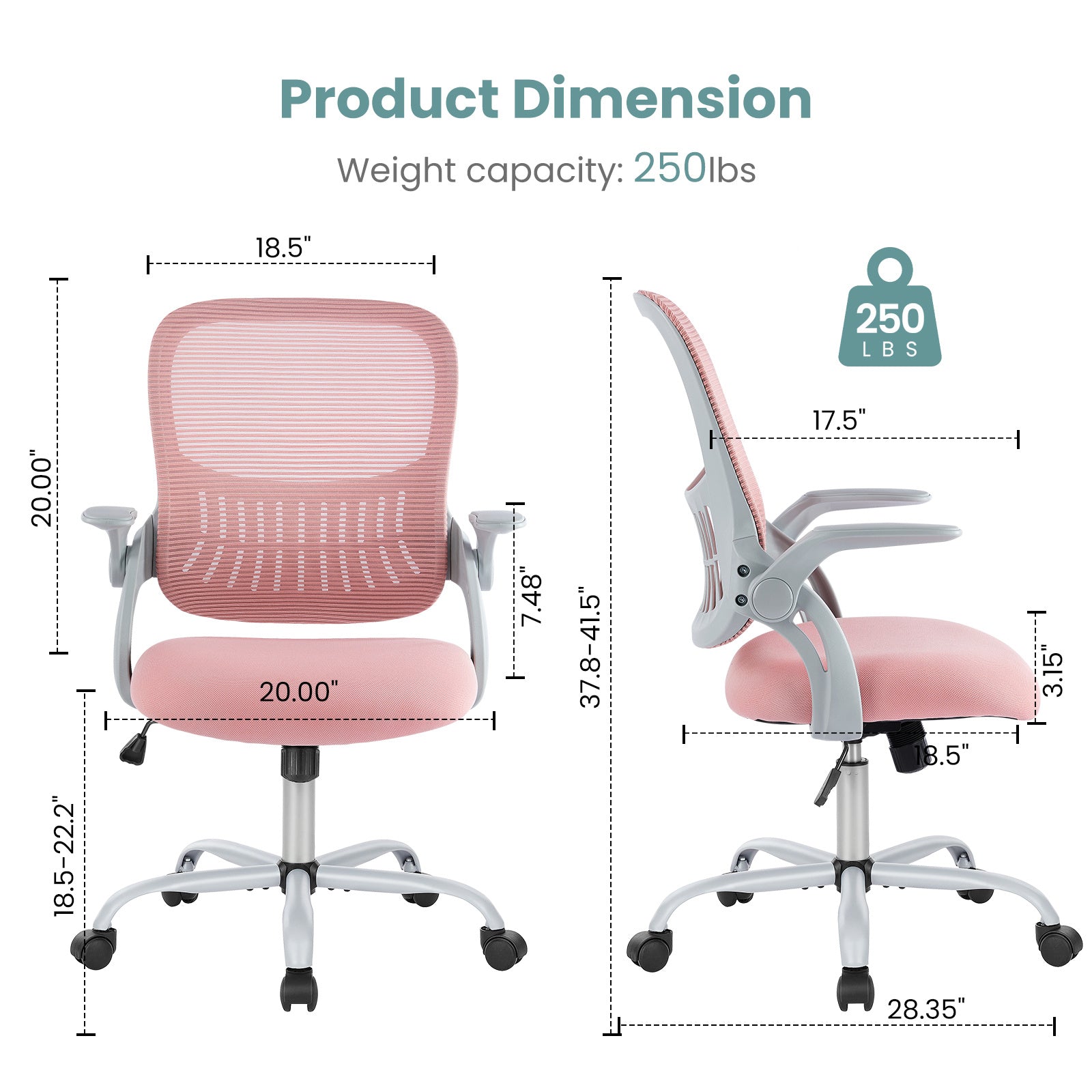 JHK Ergonomic Mesh Office Chair, Mid-Back Swivel Task Chair with Lumbar Support and Flip-Up Arms, Rolling Computer Desk Chair for Home Office