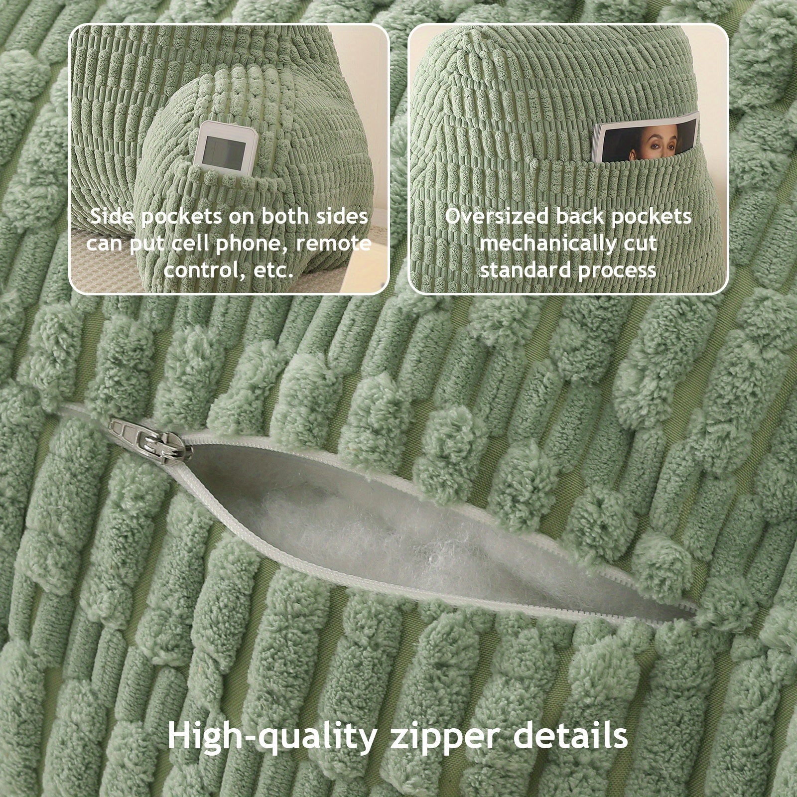 Comfort Cushion | Lumbar Support Pillow | Ergonomic Back Support Pillow | Backrest Cushion | Corduroy Reading Pillow Lumbar Cushion | Machine Washable | Bed Head Support Cushion with Armrests And Storage Pockets | Suitable for Office, Home, Bed