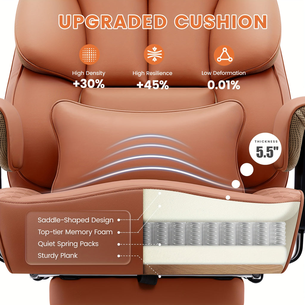 KERDOM Large Office Desk Chair Gaming Chair with Footrest, Swivel High Back Executive Reclining Computer Chair, Padded Lumbar Support, Widened & Thickened Ergonomic Seat, Lifting Armrests Height Adjustable, 400 Lbs Capacity, Anti-Scratch PU Leather