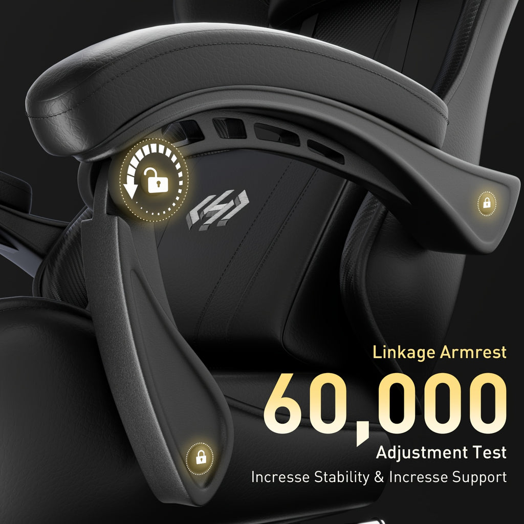 Ergonomic Gaming Chair with Spring Cushion, Headrest & Lumbar Support, PU Leather Swivel Computer Desk Chair for Office & Gaming